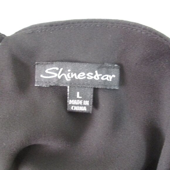 Shine Star Blouse Top Women Size L Black Cold Shoulder Sleeve Pullover Polyester - Picture 7 of 12